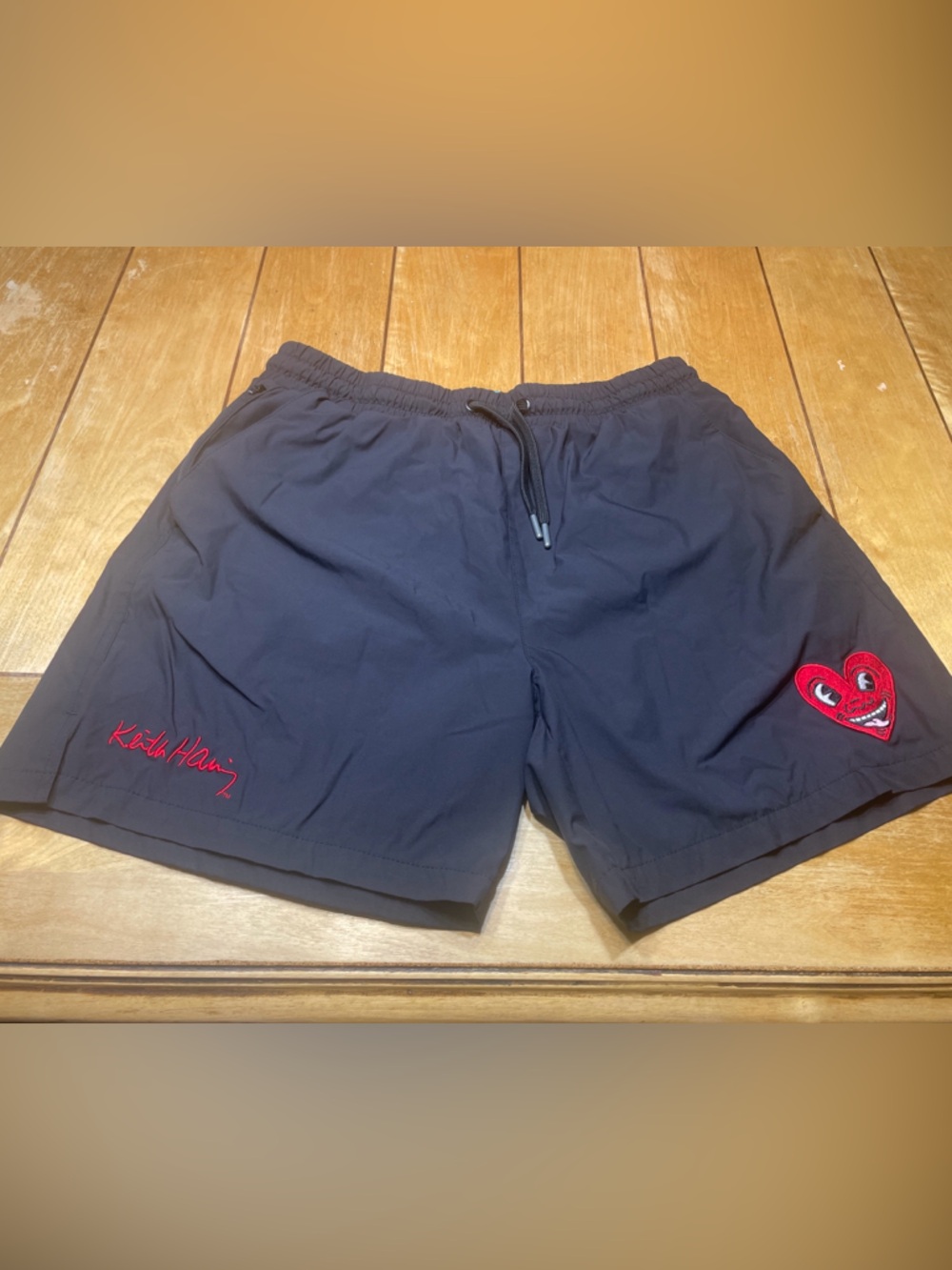 Keith Haring x Shoe Palace Black  Athletic Shorts with Red Heart Patch Large